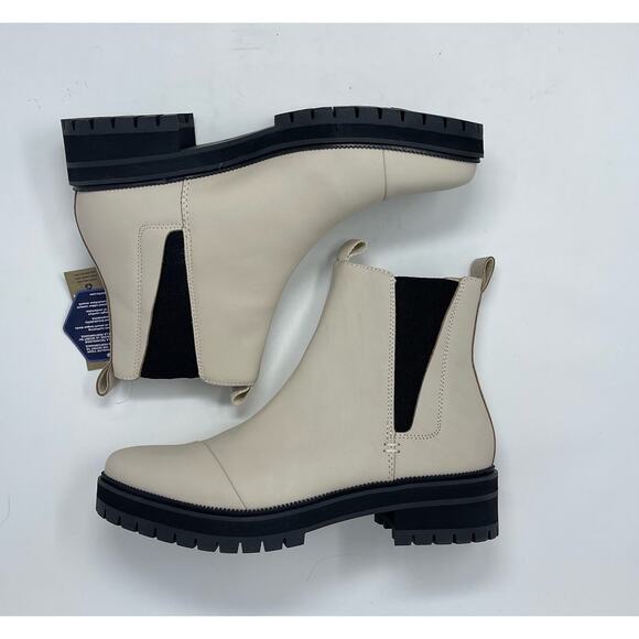 Toms Dakota Slip On Boot Womens 10 Beige Leather Chunky Water Resistant - Picture 7 of 11